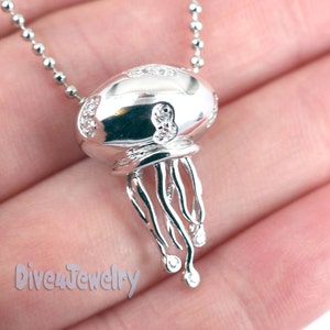 Cz Jellyfish Necklace Sterling Silver Jelly fish Pendant with Necklace Ocean Beach Jewellery image 1