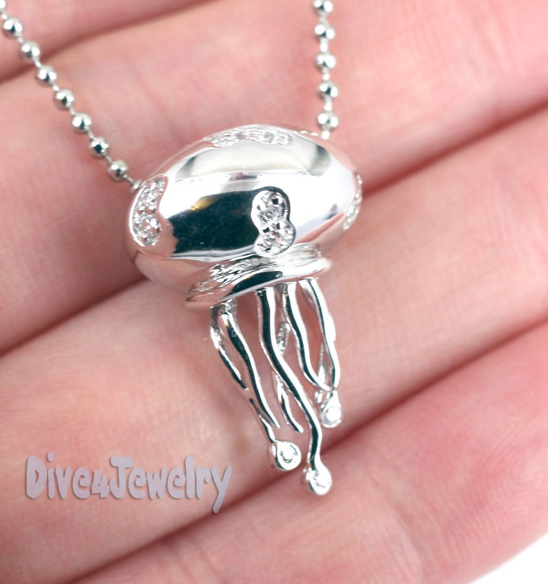 Cz Jellyfish Necklace Sterling Silver Jelly fish Pendant with Necklace Ocean Beach Jewellery image 1