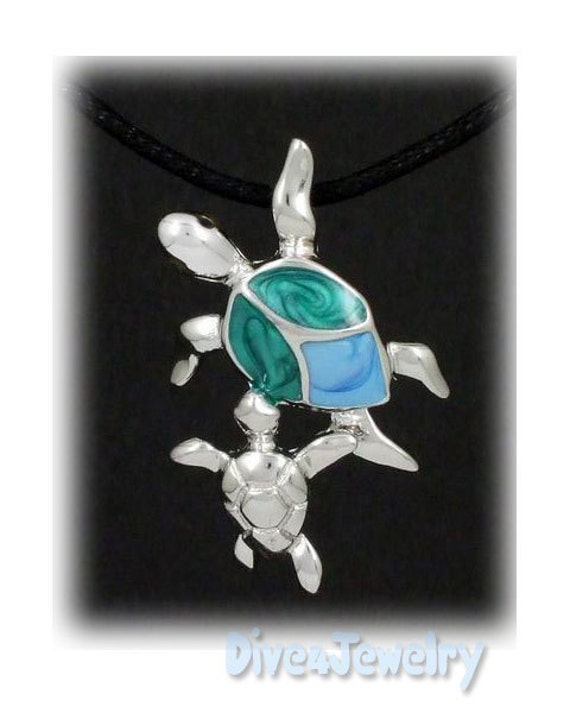 Sterling Silver Enamel CZ Turtle Childs Necklace Sterling Silver Enamel CZ Turtle Childs Necklace
