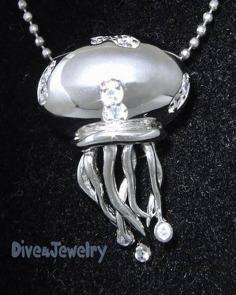 Cz Jellyfish Necklace Sterling Silver Jelly fish Pendant with Necklace Ocean Beach Jewellery image 6