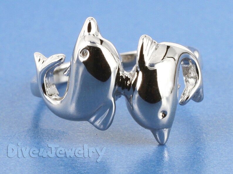 Dolphins Ring in Sterling Silver Ring Size Adjustable open band ring Beach ocean inspired jewelry