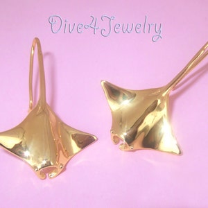 Manta Ray Earring Gold Plated Solid Sterling Silver Hook Earrings   ocean baech party casual jewelry