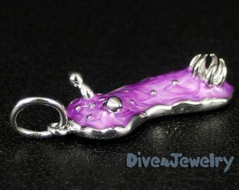 Sea Slug Necklace Nudibranch Necklace Sterling Silver Purple Swirl Enamal Sea Worm Pendant Necklace Scuba diving gift Ocean sealife jewelry