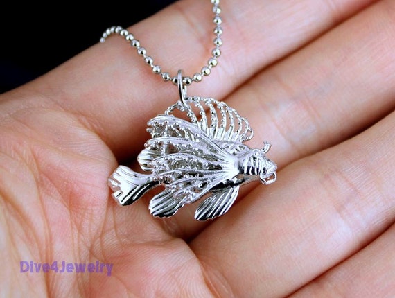 3D Lionfish Necklace Solid Sterling Silver Ocean Life Like Lion