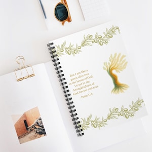 Inspirational Spiral Notebook - Gods Lovingkindness, Christian Journal, Olive Tree Design, Religious Gifts, Psalm Quote
