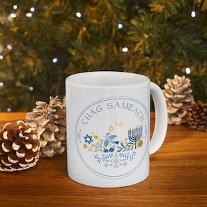 Hanukkah Mug, Holiday Ceramic Cup, Gift for Men & Women, Coffee Tea Mug, Jewish Gift, Feast Day Gifts, Hebrew Feast Days Coffee Cup