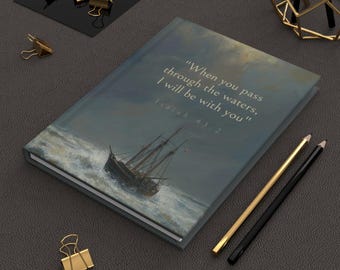 Christian Scripture Journal, Nautical Ship Artwork, Bible Verse Notebook