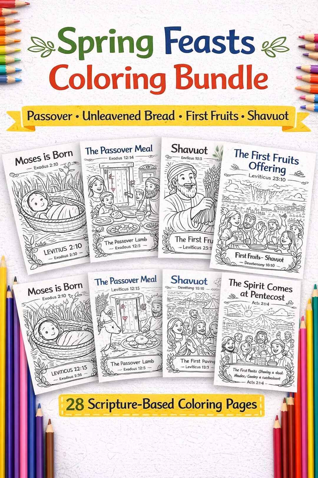 Biblical Spring Feasts Spring Feasts Coloring Bundle | Passover, Unleavened Bread, First ...