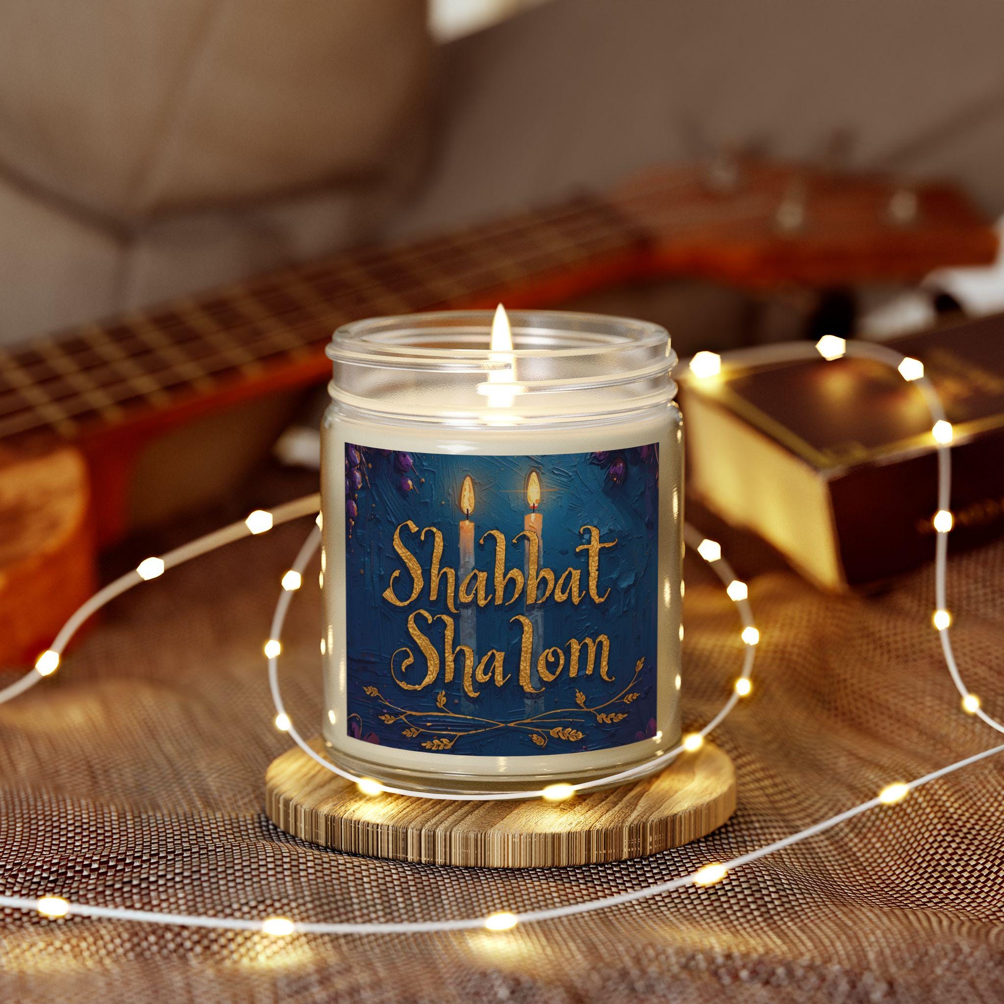Shabbat Shalom Scented Candle – Jewish Gift, Coconut Apricot Wax