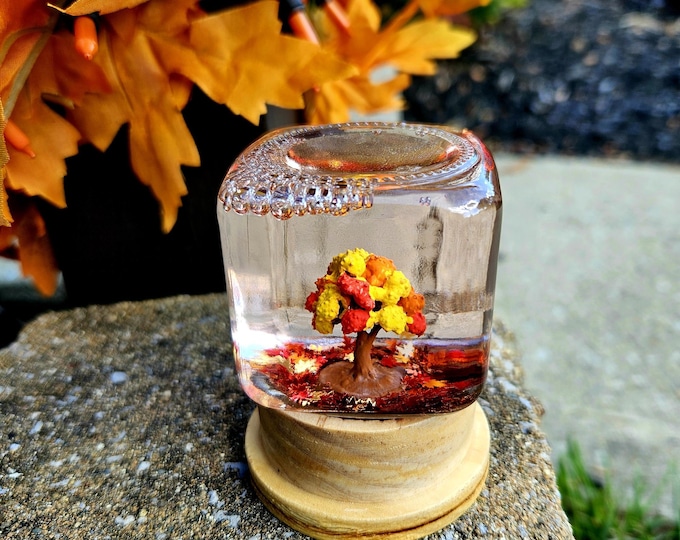 Bonsai Jarhead (Handmade snow globe containing a handpainted tree and falling leaves)