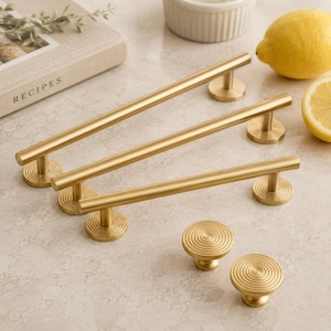 Brushed Brass Cabinet Pulls, Long Gold Drawer Handles, Modern Kitchen Hardware, Minimalist Dresser Handles, Matching Brass Knobs