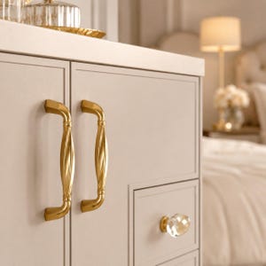 French Brass Cabinet Pulls, Crystal Glass Knobs, Gold Drawer Handles, Elegant Dresser Hardware, Luxury Kitchen Cabinet Handles