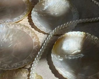Mother of Pearl Carved Round Jewelry Dish, Elegant Vanity Tray, Decorative Trinket Holder