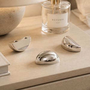 Polished Chrome Half Moon Cabinet Pull, 32mm Center to Center Drawer Handle, Semicircle Silver Brass Dresser Pull, Modern Cabinet Hardware