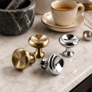 Round Cabinet Knobs, Brass Chrome Drawer Knob, Vintage Dresser Knob, Kitchen Cabinet Hardware, Furniture Knob, Cupboard Knobs