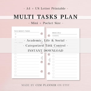 Mini + Pocket Planner, Multi Tasks Plan, Academic Life Social Split, Weekly Task Tracker, Student Productivity, Minimalist m5 Pocket Inserts