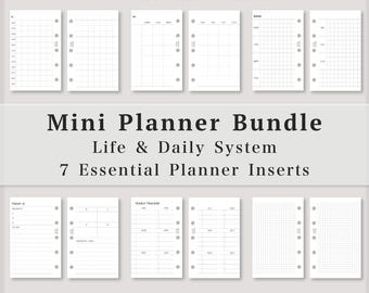 Mini (m5) Planer-Einlagen zum Ausdrucken, 6 essentielle Lebens- und Tagesübersichten, Monats-, Wochen- und Tagesübersichten, Notizen | Digitales PDF