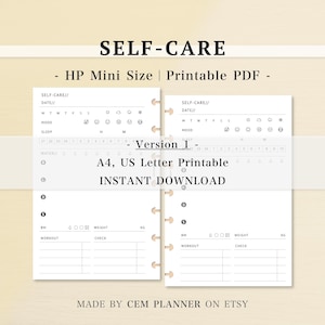 Self-Care Planner Inserts - HP mini Size｜Wellness Log, Weight, Sleep, Mood, Weather, Workout, Bowel Movement｜A4, Letter Printable PDF｜240