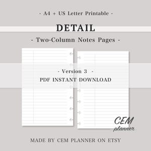 Juego de notas básicas sencillas – Insertos para miniplanificador HP｜Cuadrícula de 5 mm, dos columnas, rayado de 7 mm, punto de 3 mm｜Plantilla de estudio｜A4, tamaño carta (PDF imprimible)｜60 imagen 4