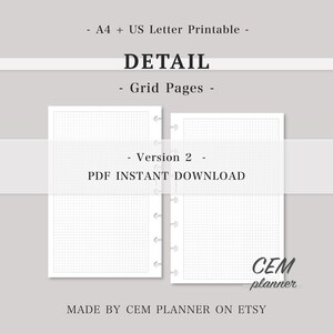 Juego de notas básicas sencillas – Insertos para miniplanificador HP｜Cuadrícula de 5 mm, dos columnas, rayado de 7 mm, punto de 3 mm｜Plantilla de estudio｜A4, tamaño carta (PDF imprimible)｜60 imagen 3