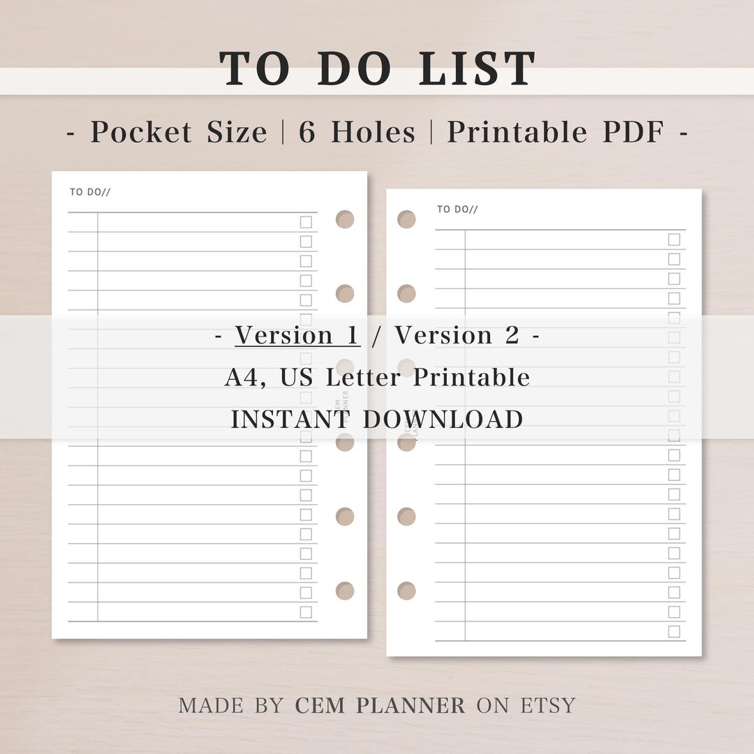 To-do List Planner Insert | Pocket Size | 2 Versions | 5mm, 6mm Lined ...