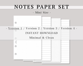 Juego de notas básicas sencillas | Mini 5 anillas | Cuadrícula de 5 mm, doble columna y rayado, puntos de 3 mm | Plantilla de notas | Insertos imprimibles tamaño A4, carta de EE. UU. | 038