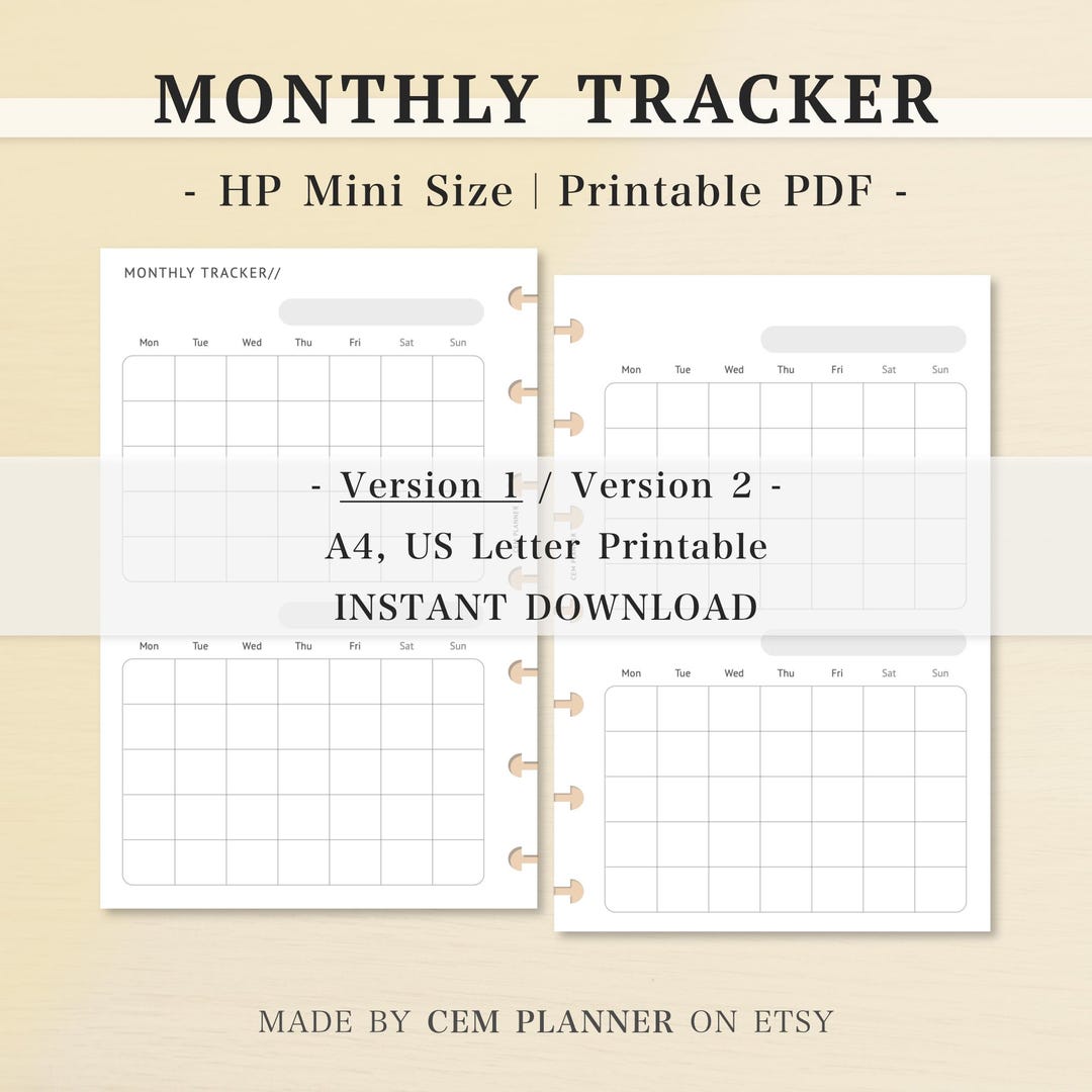 Monthly Tracker – HP Mini Size Printable Planner Inserts｜task Chores ...