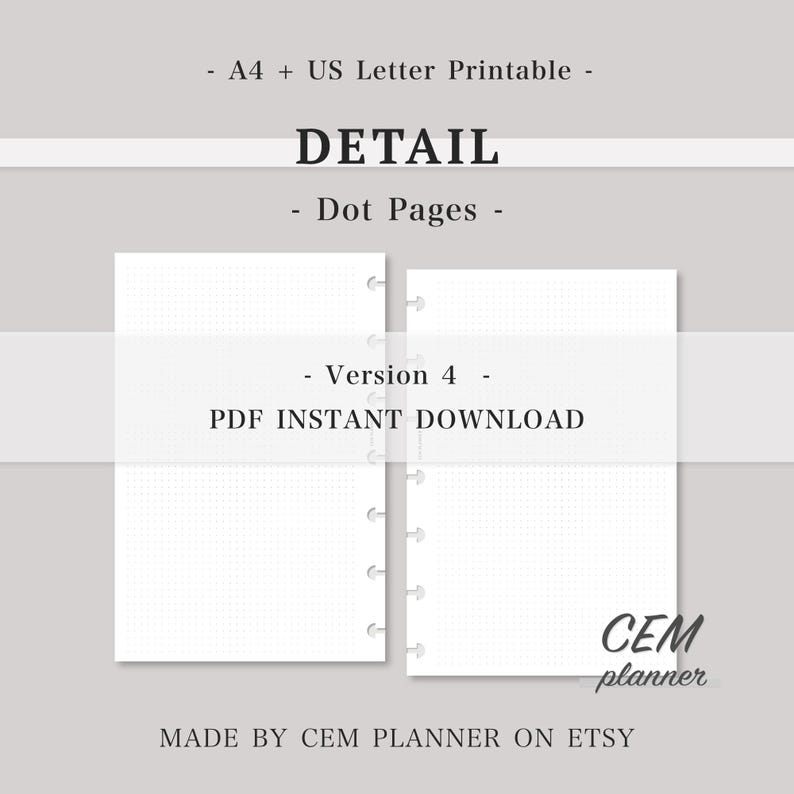 Juego de notas básicas sencillas – Insertos para miniplanificador HP｜Cuadrícula de 5 mm, dos columnas, rayado de 7 mm, punto de 3 mm｜Plantilla de estudio｜A4, tamaño carta (PDF imprimible)｜60 imagen 5