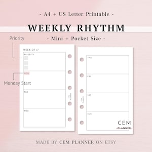 ADHD Weekly Planner｜Mini + Pocket Size Weekly Rhythm Inserts｜Executive Function Support｜Time Blindness Tool｜Minimalist Focus Set｜27