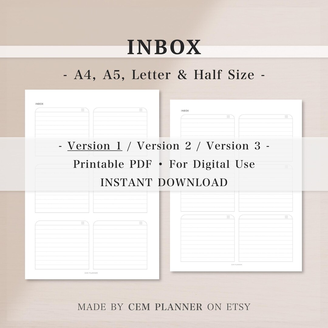 Inbox Planner Inserts - A4, A5, Letter, Half-letter｜blank Box, to Do ...