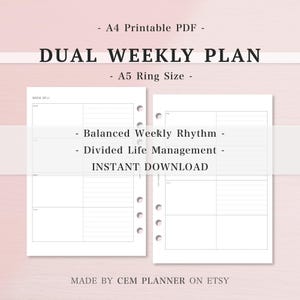 A5 Ring Planner, Two-Sided Weekly, Semester Life Balance, School vs Private Log, Academic Student Refill, Minimalist Daily Organizer, PDF