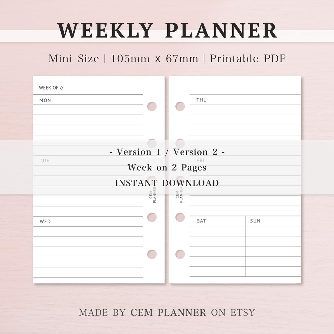 Weekly｜mini Undated Planner Insert｜2 Versions｜lined Pages｜blank Pages ...