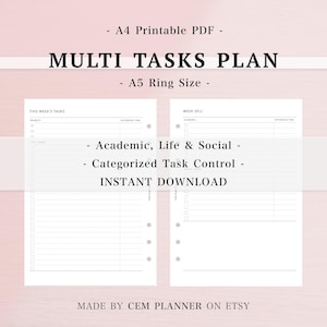 Weekly To Do List, A5 Planner Inserts, Quad-Zone Task Tracker, Semester Goal Planner, Categorized Student Log, Academic Refill, Digital PDF