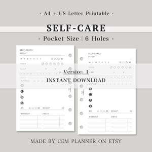 Inzetstukken zelfzorgplanner - zakformaat (wellnesslogboek, gewicht, slaap, stemming, weer, training, stoelgang) (A4, afdrukbare pdf-letter), 235