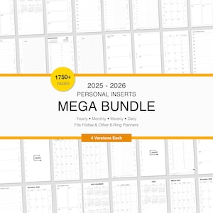 2025–2026 datierte Planer Einlagen | Mega Bündel | Jährlich Monatlich Wöchentlich Täglich | 4 Versionen | Persönliche Größe | Druckbare PDF-Download