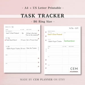 ADHD B6 Task Tracker Planner Inserts, Visual Priority Matrix, Time Estimates, Next Step, Top Focus, Executive Function, Printable A4 Letter