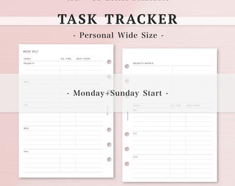 ADHD Aufgaben-Tracker Personal Breit, Priorität Top 3, Zeitschätzung, nächster Aktionsschritt, Ausführungsfunktion, A4 Letter druckbar, Fokus Nachfüllung