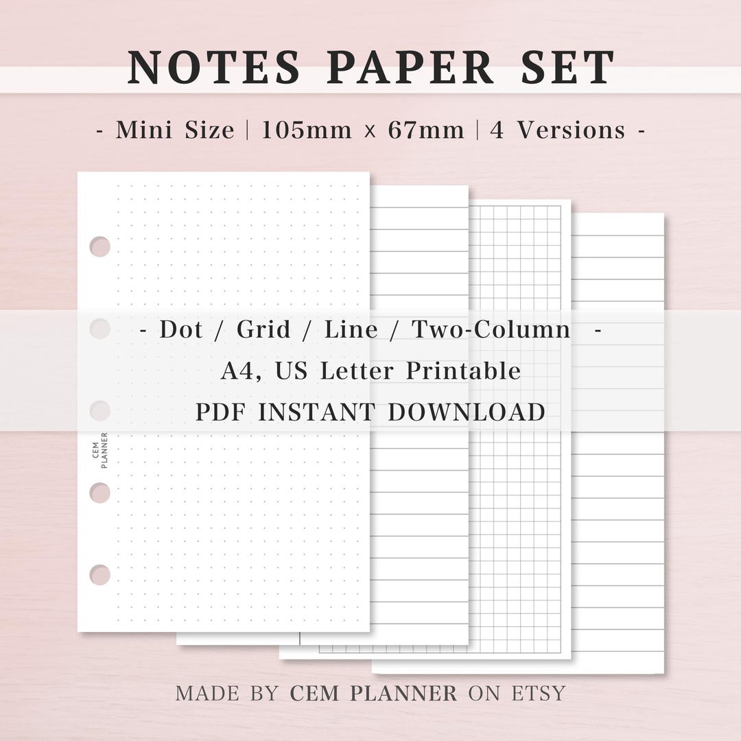 Basic Notes Paper Set｜mini Size 5 Ring｜grid, Dot, Lined, Two-column ...