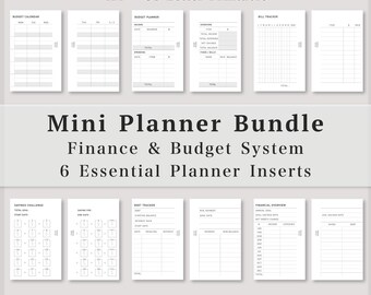 Mini M5 Planer-Einlagen, 6 essentielle Finanz- und Budgetsysteme, Budgetkalender/Planer, Rechnungsübersicht, Spar-Challenge, Schuldenübersicht, PDF