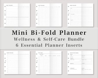 Mini M5 Planer-Einlagen (zweifach gefaltet), Wellness- und Selbstpflege-Set (zweifach gefaltet), Schlaf- und Stimmungstracker, Meditationsjournal, Ausklapp-Einlage, PDF