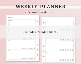 ADHS Wochenplaner Personal Breit, Woche auf 2 Seiten, Top 3 Priorität, Stimmung, Montag Sonntag Start, A4 Letter druckbar, Ausführungsfunktion