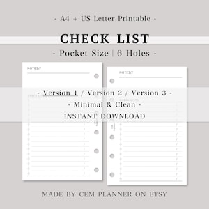 Minimalist Checklist Printable｜Pocket Size｜Daily Routine Tracker, Task List｜5mm, 6mm, 7mm Line｜A4 and US Letter PDF Download｜171