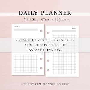 Daily Planner Insert｜Mini Size｜Undated ｜To do, Notes, Memo, journal｜A4, US Letter printable｜Lined, Grid, Dot Refills｜Digital Download PDF｜51
