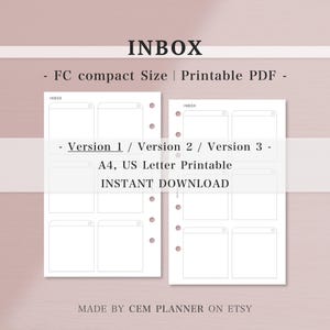 Inbox Planner Inserts - FC compact Size｜Blank Box, To Do, Idea List, Brain Dump Worksheet Template｜A4, Letter Printable PDF Download｜228