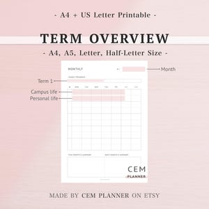 Academic Planner Bundle, A4 Letter A5 Half-Letter, Term Overview, Exam & Deadline Tracker, University Study Plan, Monthly Student Log, PDF