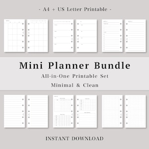 Mini M5 Size Printable Planner Bundle, All in One Ring Planner Inserts, Monthly Weekly Daily Notes, Self Care｜B001