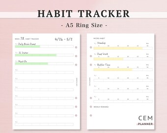 A5 ADHS Habit Tracker, Visuelle Habit Tabelle, Belohnungssystem Planer, Wöchentlicher Tracker, Ziele-Setting, Produktivität Refill, A4 druckbare Einlagen
