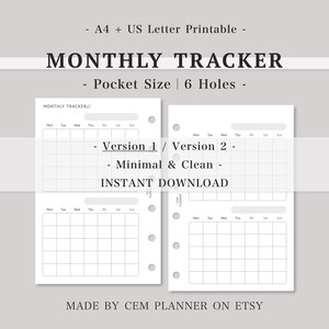 Monthly Tracker – Pocket Size Printable Planner Inserts｜Task Chores Log | Habit Calendar | Goal Challenge Template｜A4, US Letter PDF｜215