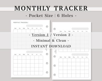 Monthly Tracker – Pocket Size Printable Planner Inserts｜Task Chores Log | Habit Calendar | Goal Challenge Template｜A4, US Letter PDF｜215