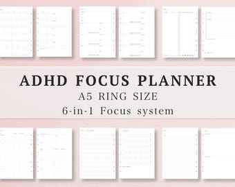 A5 ADHS Planer Einlagen Tagesplaner, Focus Flow Produktivity Refills, Wöchentlich Monatlich, Habit Tracker, Aufgabenliste, A5 Ringbuchfüller
